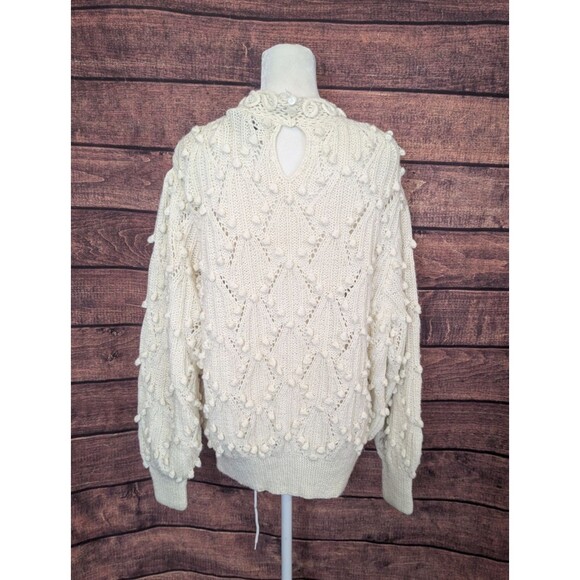 Vintage 80s S.S.G. Catharine Lover Chunky Crochet Sweater Cottage Core Ivory M - Picture 3 of 8